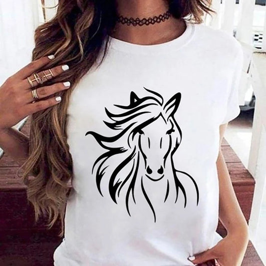 Horse Graphic Print T-Shirts 