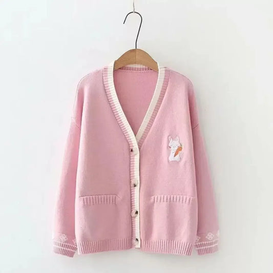 Korean Sweet Chic Women Sweaters Japanese V Neck Long Sleeve Cute Cardigans 2021 New Embroidery Cardigan